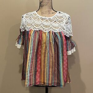 New Anthropologie Mynah's Reynu Taandon Crochet Metallic Blouse XXS B-1144
